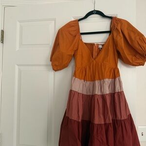 Colorblock Puff Sleeve Dress